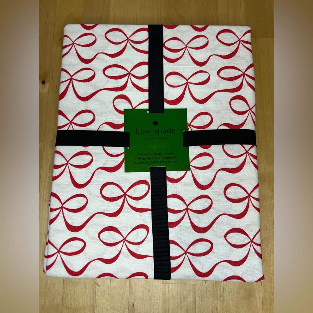 Kate Spade Tablecloth Christmas Valentines Red Bows New 60” X120” Cotton